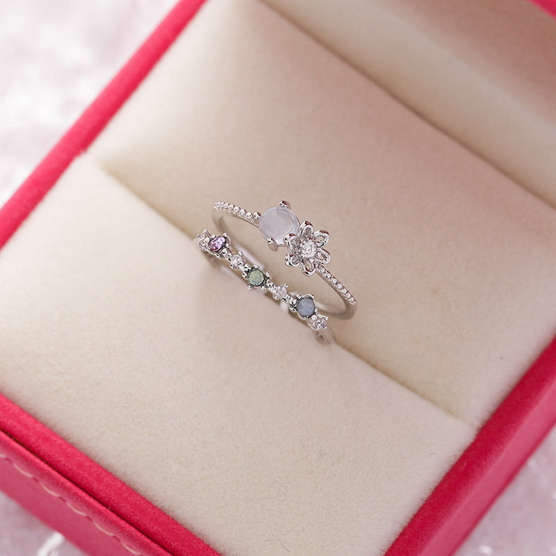 Women's High-grade Sweet Love Heart Flowers Open Rings