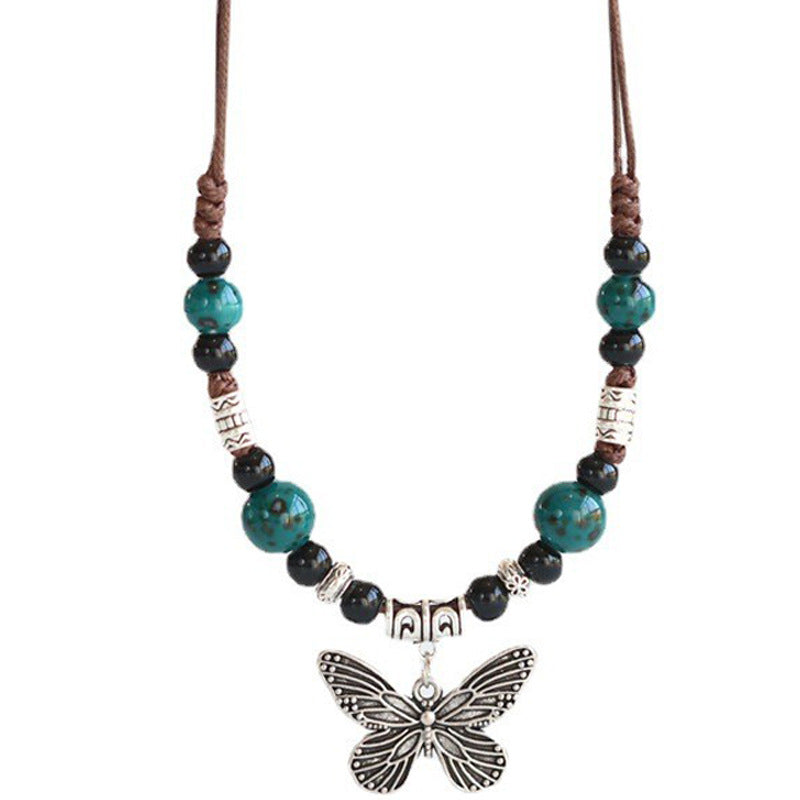 Women's Artistic Retro Ethnic Style Ceramic Butterfly Necklaces