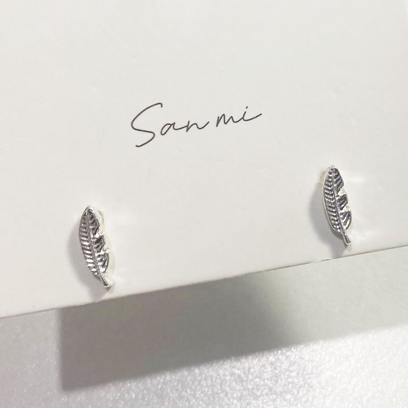 Fresh Plain Sier Plated Bow Female Small Simple Stud Earrings