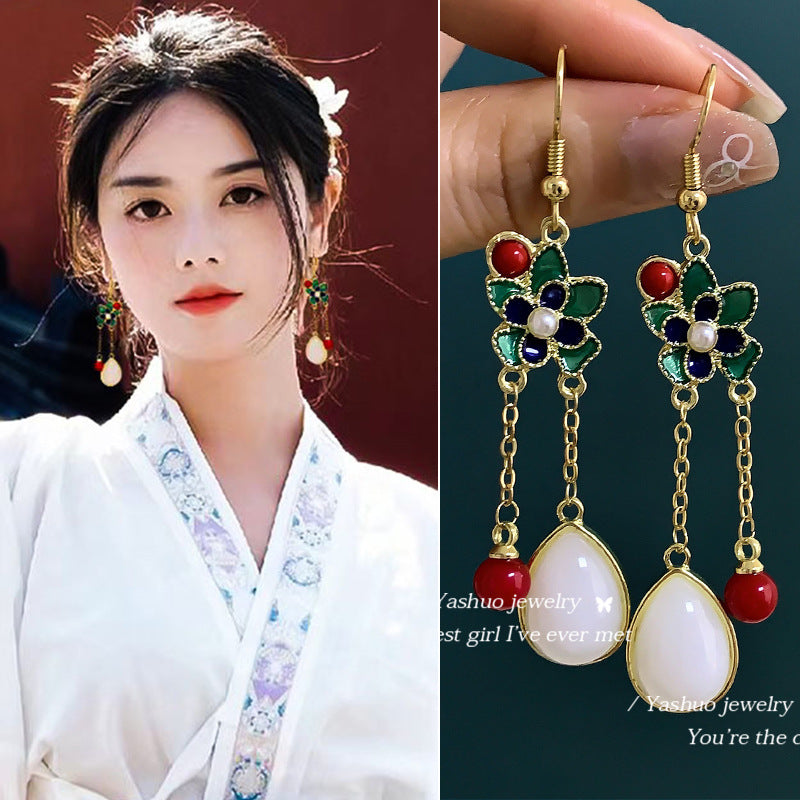 Women's Chinese Style High Sense Skirt Antique Eardrops Earrings