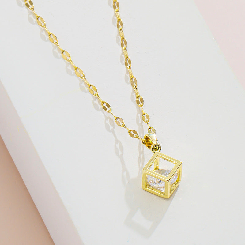 Copper Geometric Hollow Square Zircon Rose Gold Cold Necklaces