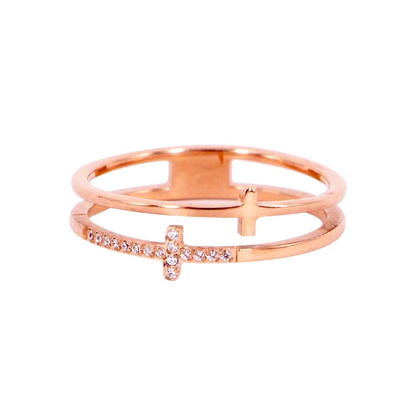 Layer Cross Micro Rhinestone Rose Gold Rings