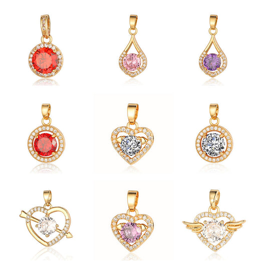 Heart Shaped Wings Square Round Zircon Shell Pendants