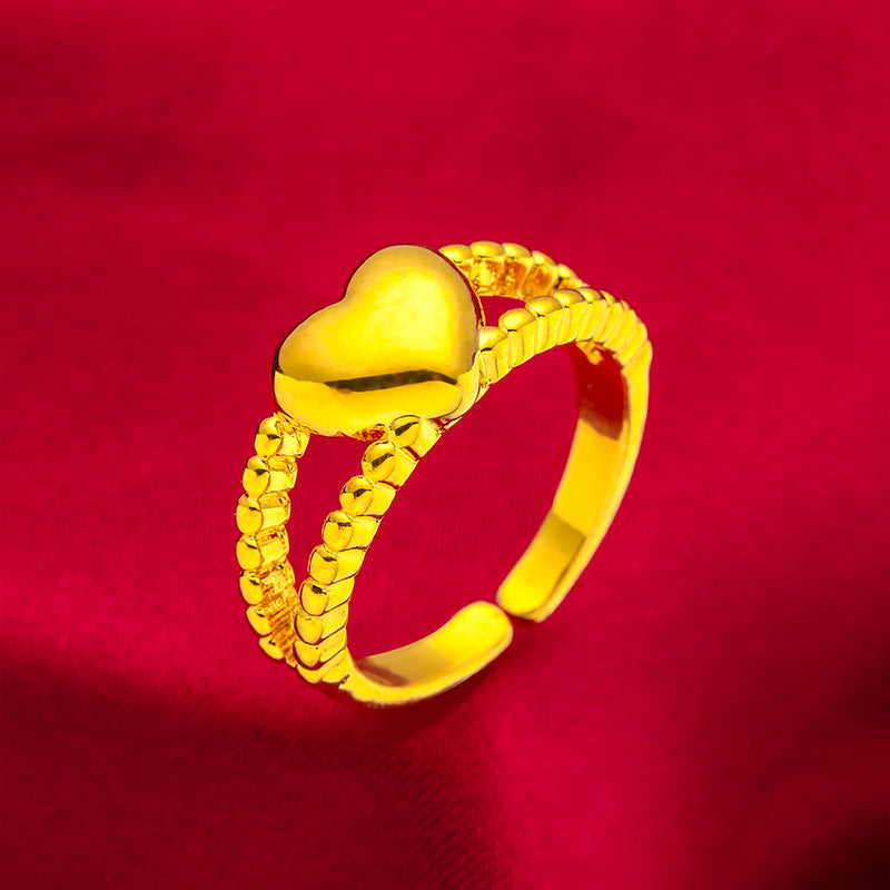 Women's Love Heart-shaped Glossy Alluvial Gold Rings