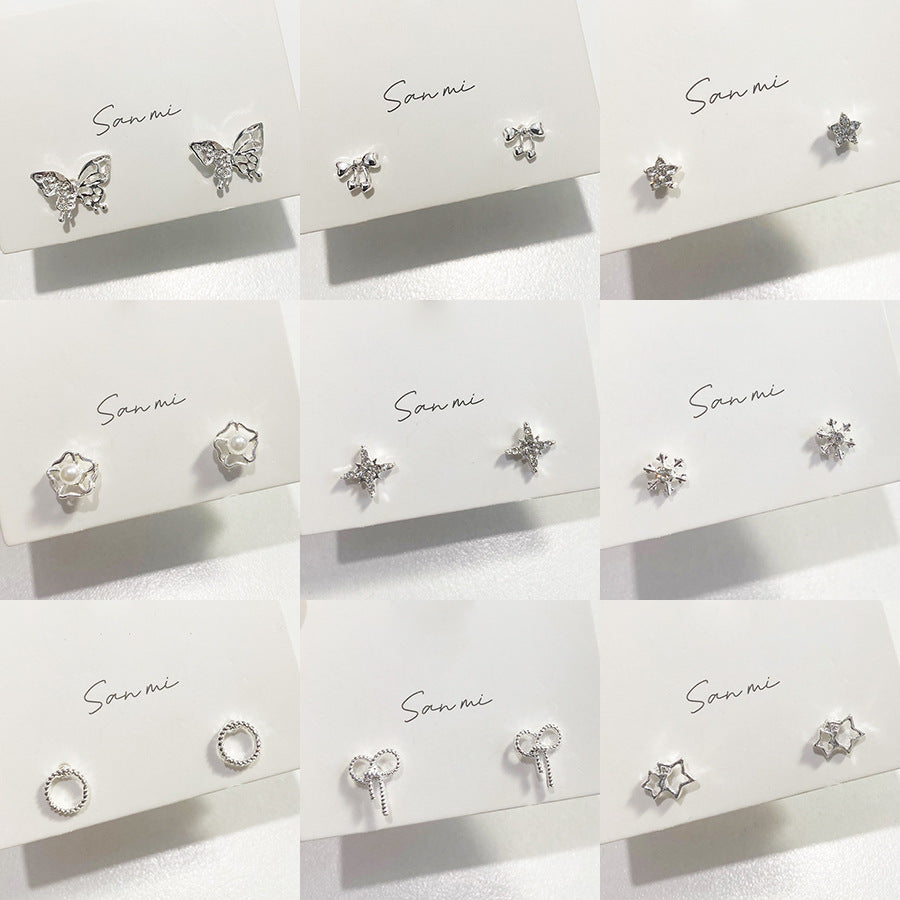 Fresh Plain Sier Plated Bow Female Small Simple Stud Earrings