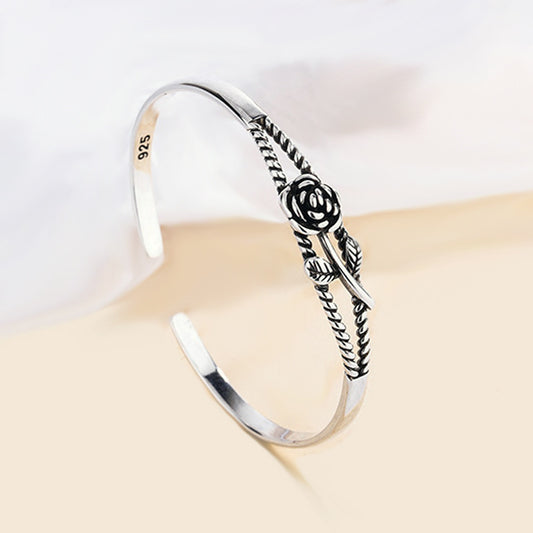 Rose Fashion Personality Sier Plated Flowers Bracelet