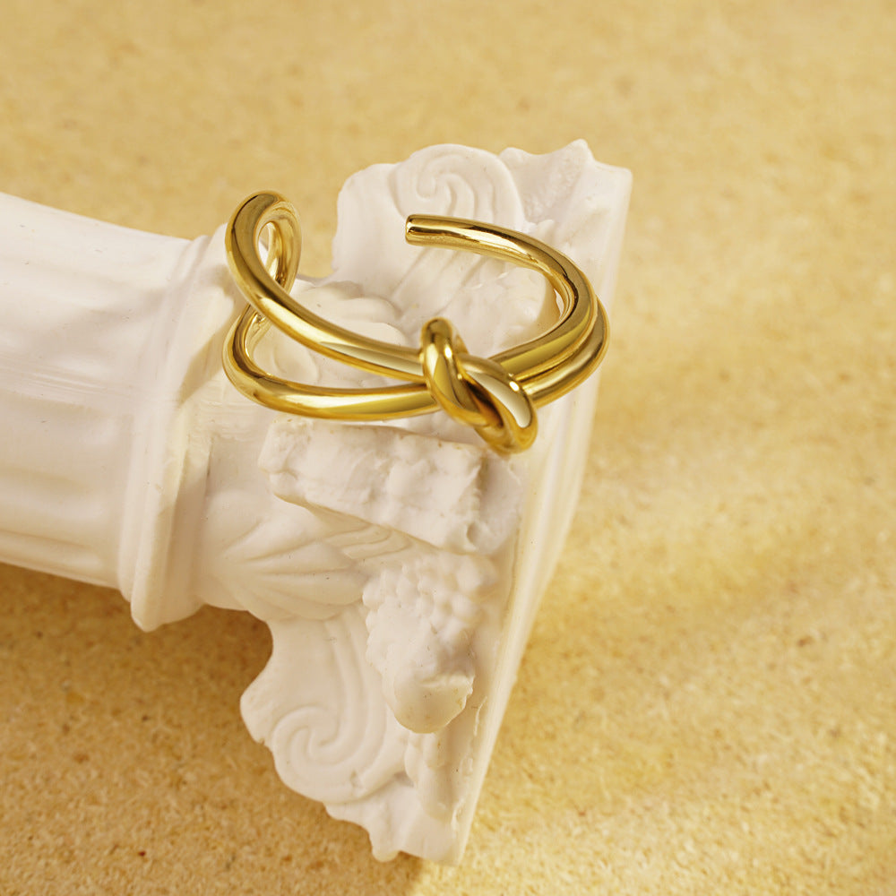 Style Adjustable Knotted Titanium Steel Gold Rings