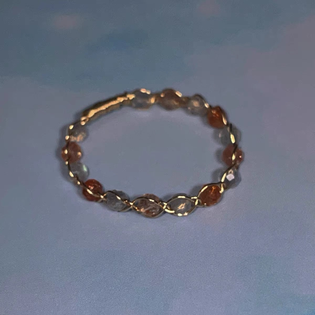 Women's Moon Glow Natural Sunstone Lengthened Moonstone Crystal Gilded Rings