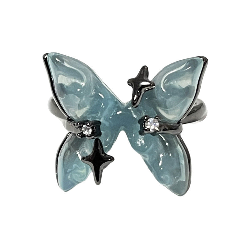 Cold Feeling Ice Blue Butterfly Opening Female Rings