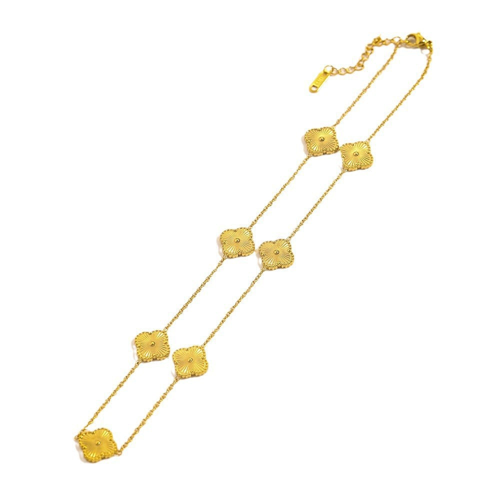 Flower Lucky Pork Belly Four-leaf Clover Gold Color Titanium Necklaces