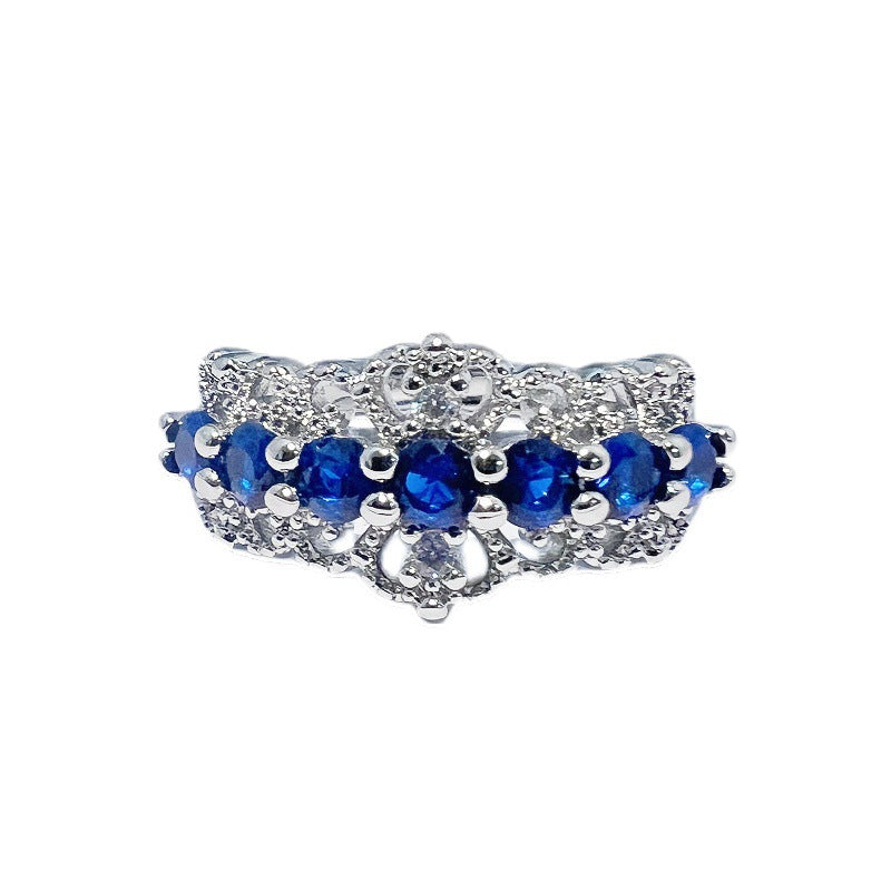 Women's Aquamarine Series Open Inlaid Zircon Colored Gems Rings