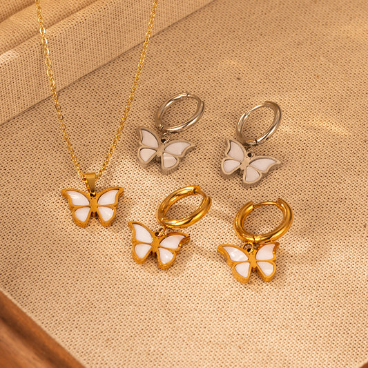 Women's Fashionable Stainless Steel Shell Butterfly Ear Earrings