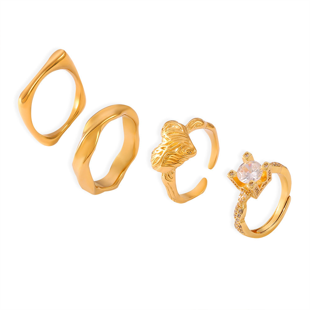 Temperament Inlaid Zircon Titanium Steel Gold Rings