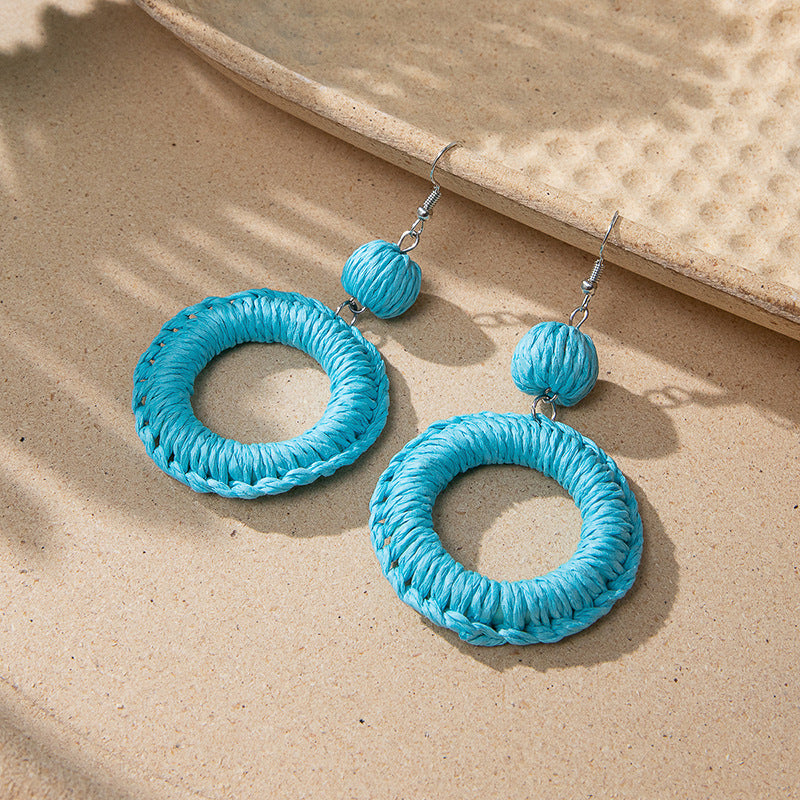 Women's Vacation Style Rattan High-grade Niche Raffia Earrings