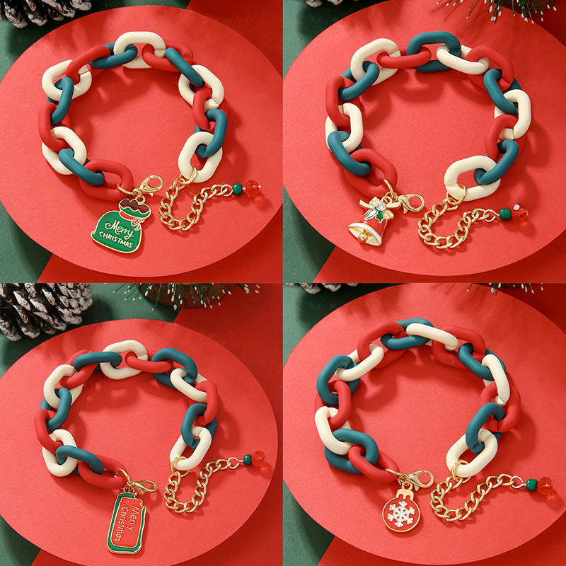 Christmas Red Green Acrylic Snowflake Bell Bracelets