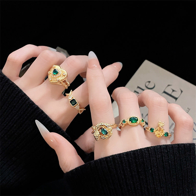 Emerald Zircon Colored Gems Open Golden Rings