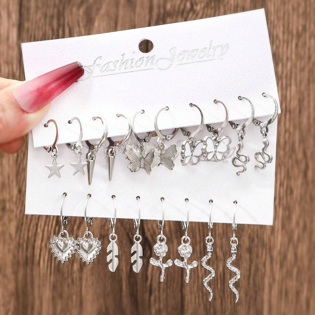 Five-pointed Star Love Snake Butterfly Rose Ear Earrings