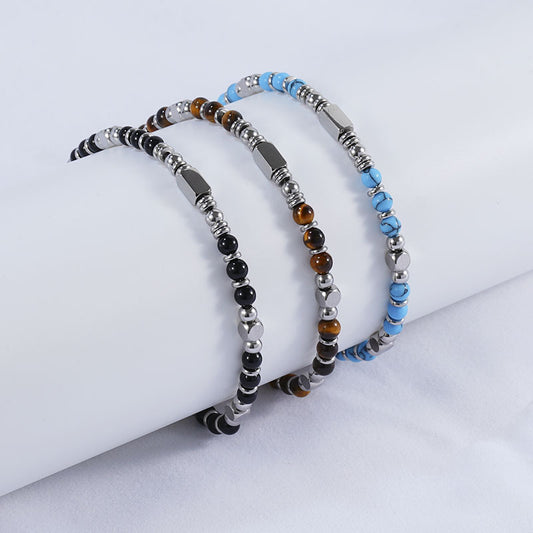 Stone Stainless Steel Obsidian Fashion Blue Turquoise Handmade Bracelet
