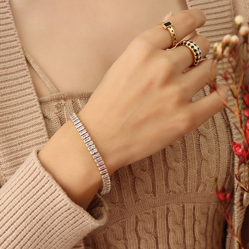 Exaggerated Color Zircon Clavicle Titanium Steel Bracelets