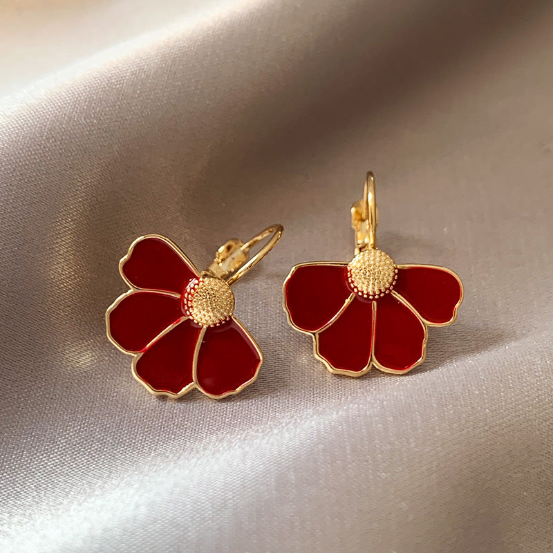 Women's Sier Needle Red Retro Affordable Luxury High-grade Earrings