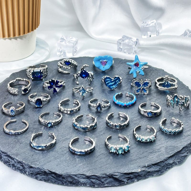 Female Niche Irregular Blue Series Simple Refined Stylish Versatile Rings