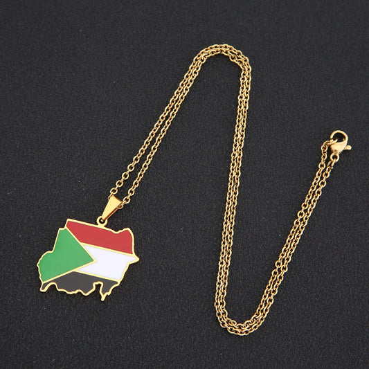 Women's & Men's Map Of Republic Sudan Couple Titanium Necklaces