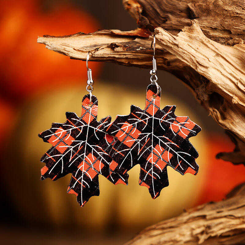 Autumn Pumpkin Thanksgiving Day Leather Maple Earrings