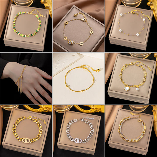 Elegant Zircon Inlaid Female Titanium Steel Plated Real Bracelets