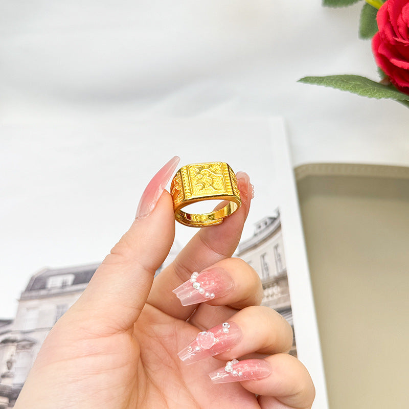 Brass Gold-plated Open Adjustable Ancient Heritage Rings