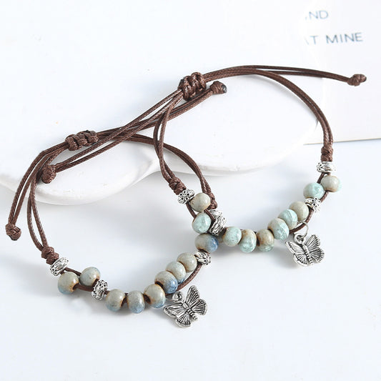 Ceramic Retro Butterfly Female Summer Hand-woven Bracelets