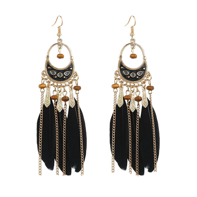 Bohemian Long Feather Personality Chain Vintage Earrings