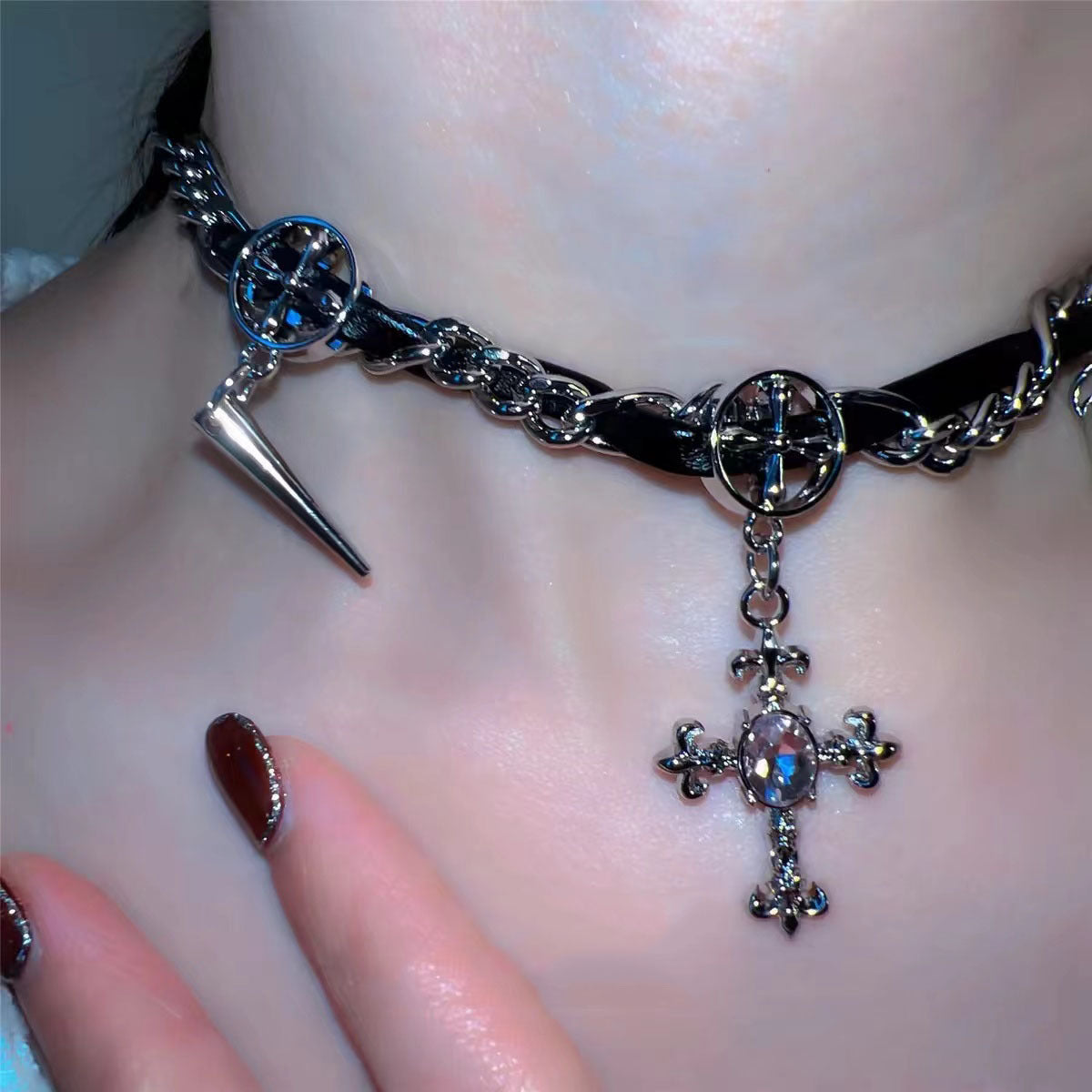 Dark Style Diamond Cross Hot Gothic Design Necklace