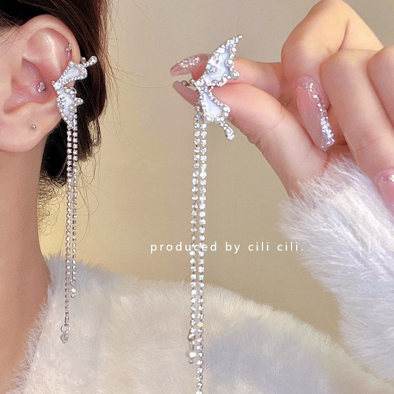 Women's Diamond Butterfly Tassel Romantic Design Style Earrings