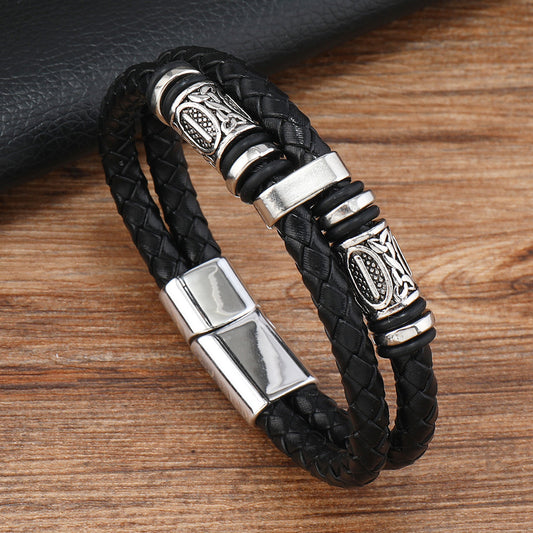 Men's Trendy Beaded Leather Design Alloy Accessories Bracelets