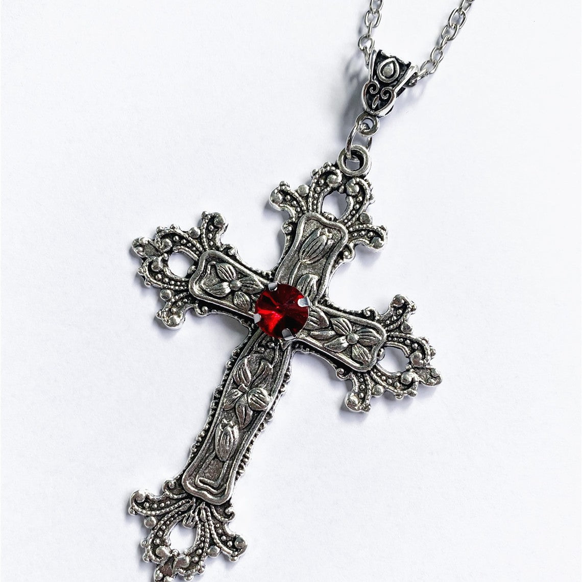 Cross Sier Tone Gothic Fashion Charm Declaration Gift Necklaces