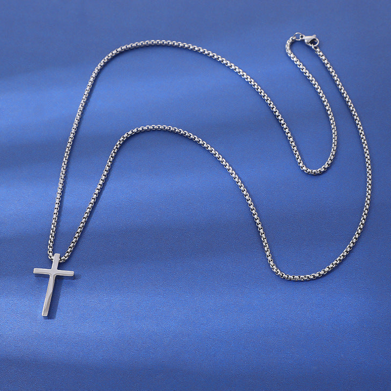 Titanium Steel Simple Cross Glossy Perforated Necklace