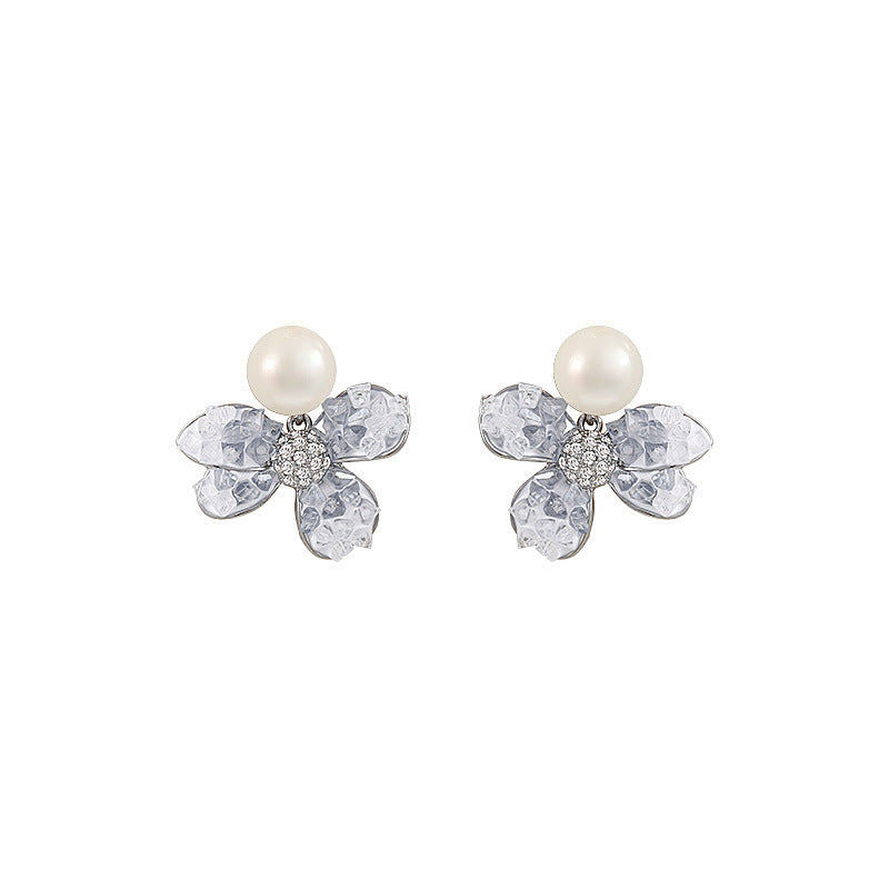 Women's Cream Blue Crystal Flower Pearl Light Rings