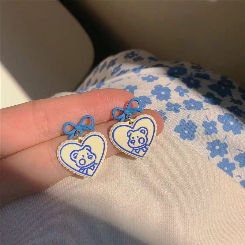 Blue Ear Female Korean Cute Sier Earrings