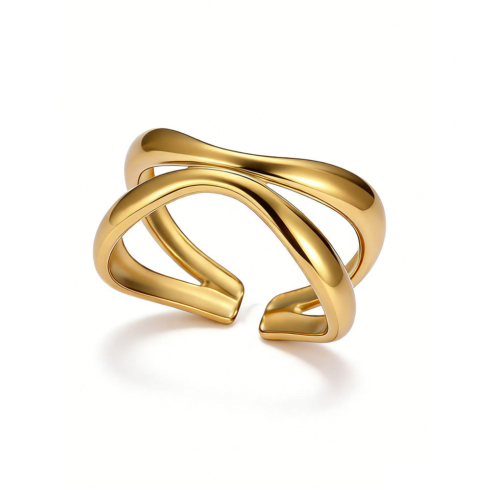 Steel Line Cross Niche Design Gold Earrings