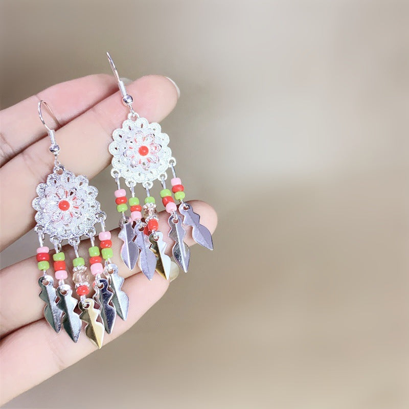 Sun Drum Fresh Flower Bohemian Ethnic Style Earrings