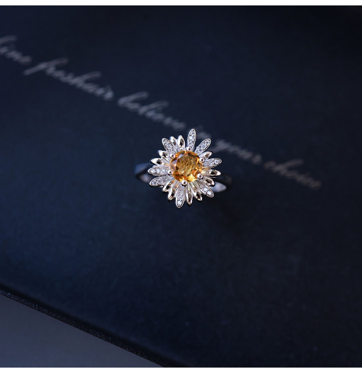 Women's & Men's Natural Citrine Sunflower Fashion Feeling Electroplated Ring