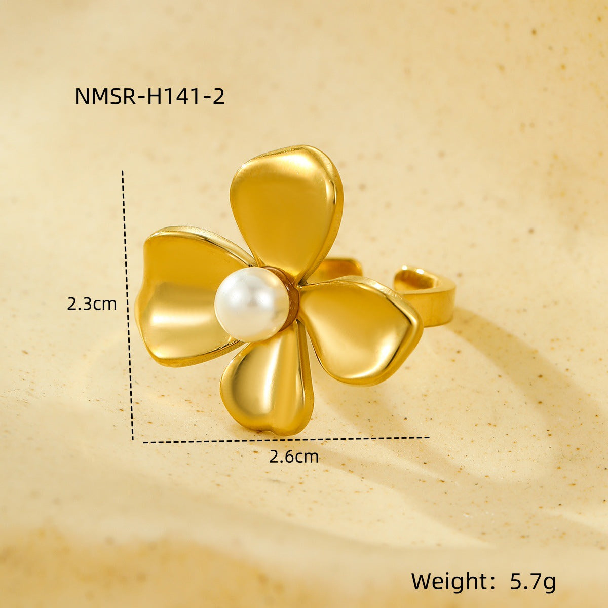 Stainless Steel Flower Inlaid Natural Stone Exquisite Design Open Rings