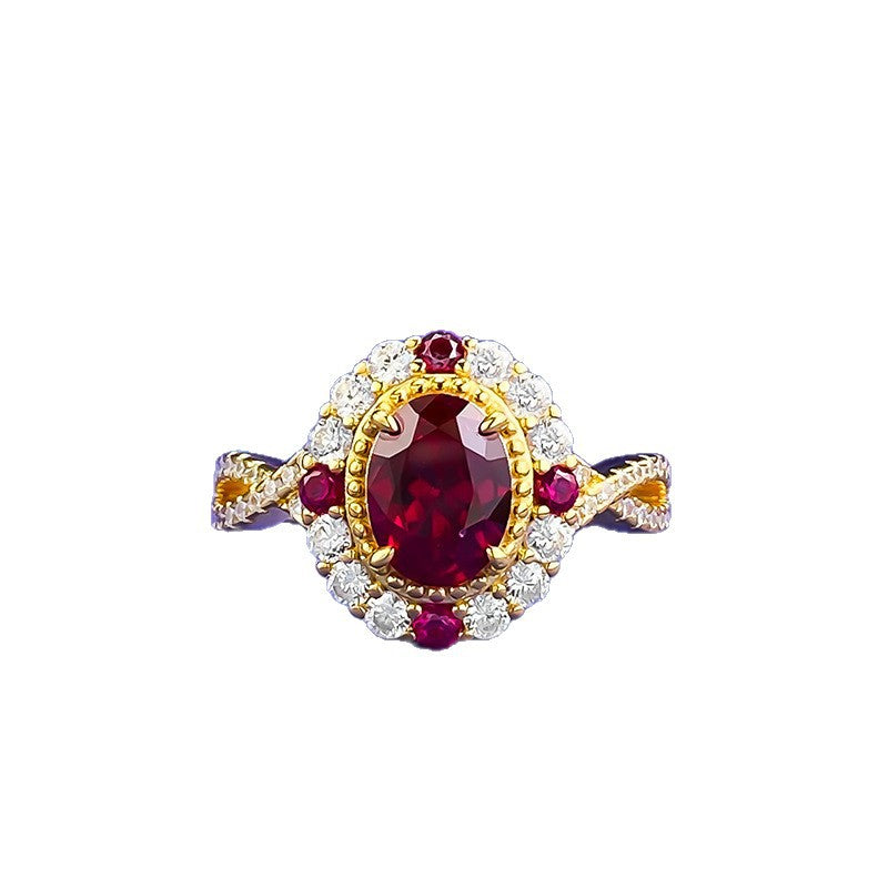 Sier Simulation Pigeon Blood Red Oval Female Rings