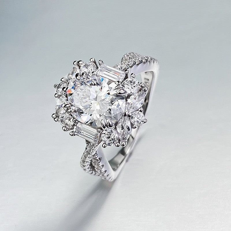 Women's Luxury Design Oval Big Diamond Carat White Ring