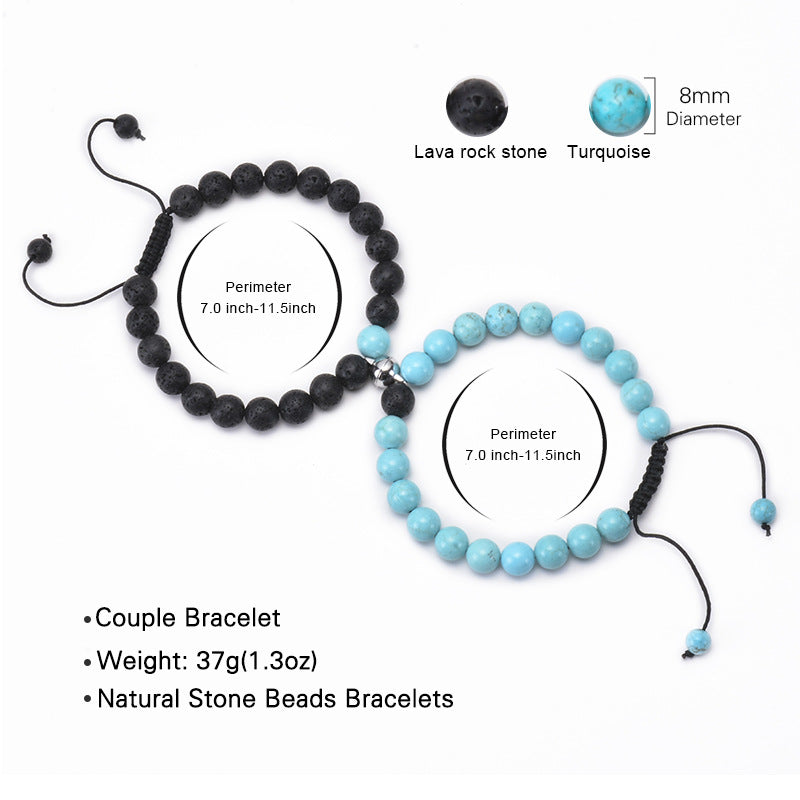 Women's & Men's Gravity Couple Frosted Stone Turquoise Magnet Suction Bracelets