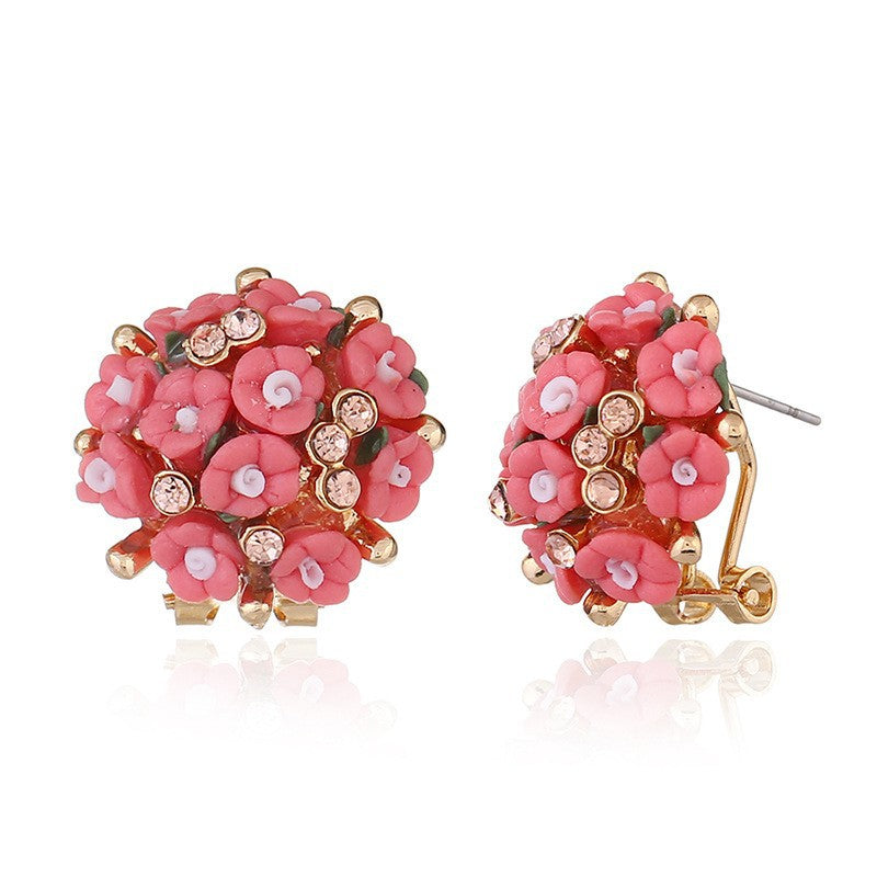 Ceramic Flower Small Commodity Rose Ear Stud Earrings