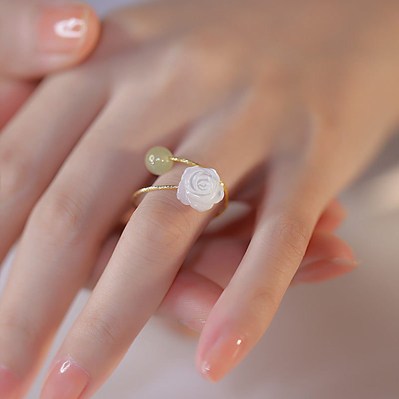 Jade Cube Sugar Female Retro Temperament Color Rings