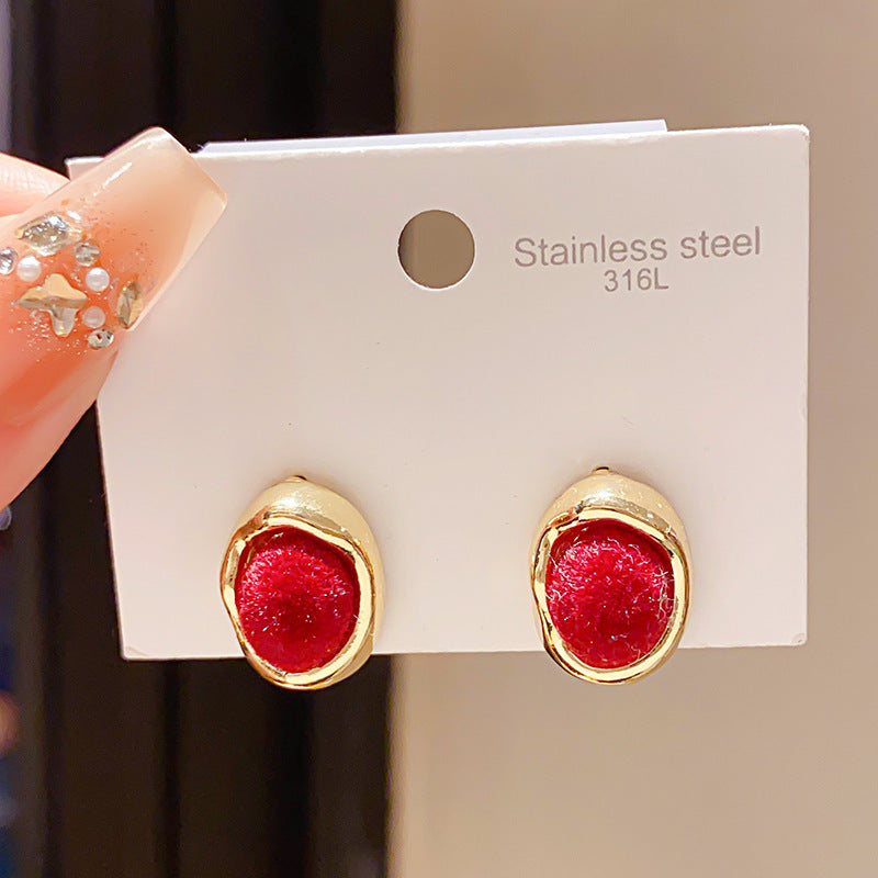 Women's Sier Needle Zircon Life Red Pony Light Luxury Earrings