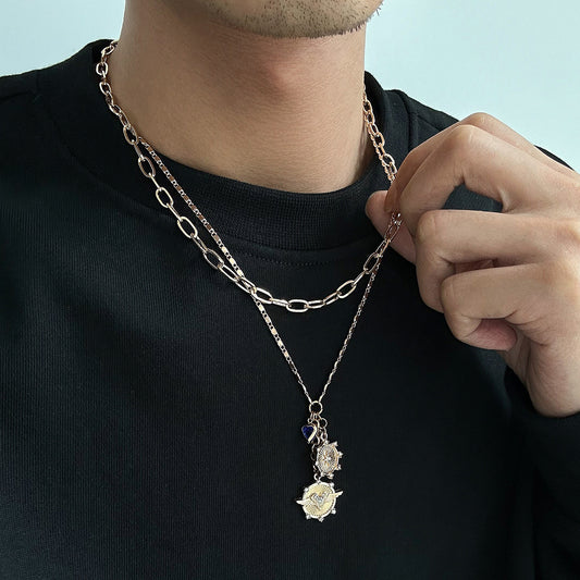 Men's Love High Sense Twin Ornament Diamond Necklaces