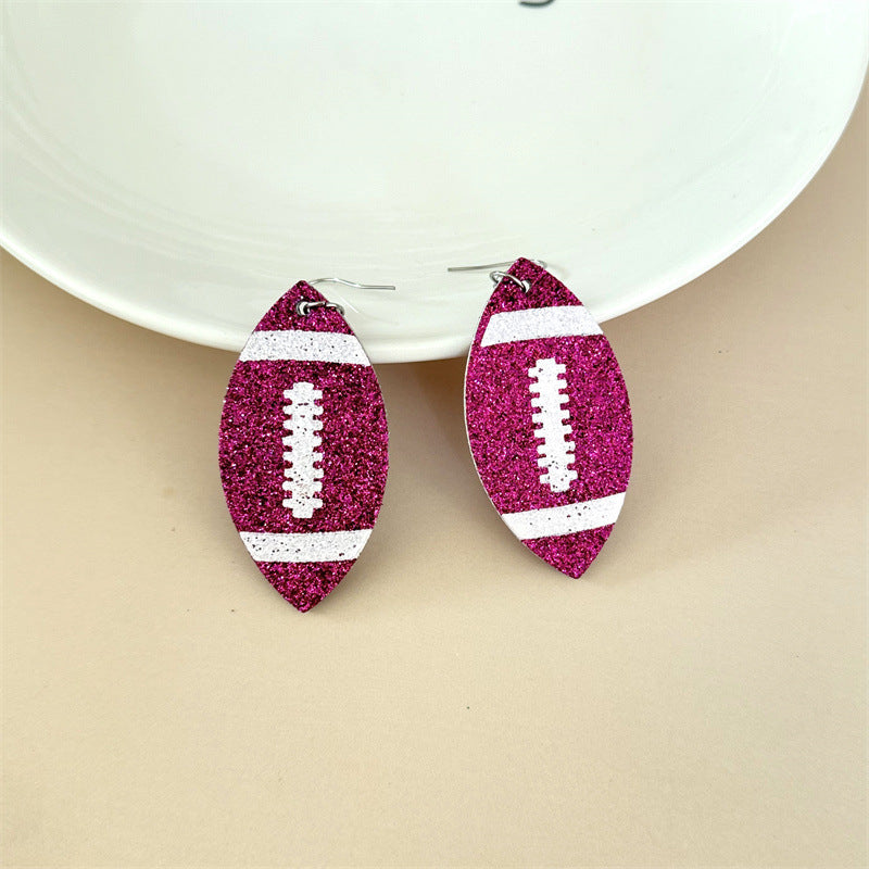 Sports Style Sequined Rugby Design Trendy Earrings